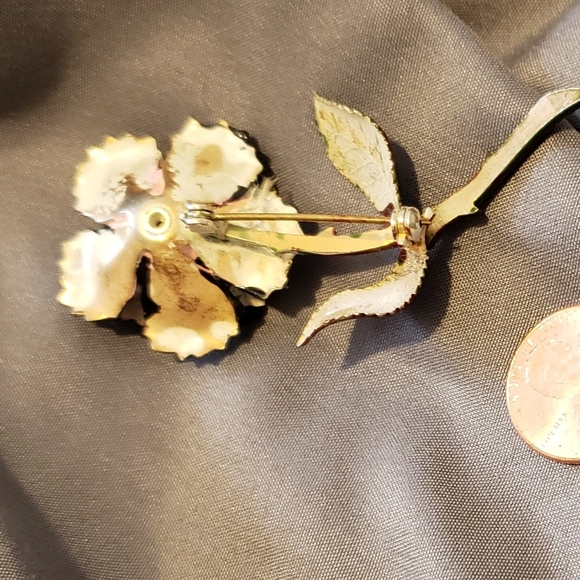 Vintage Black Rose with Stem Thorns Grief Bereavement Pin Funeral Loss 1950s - Picture 8 of 10